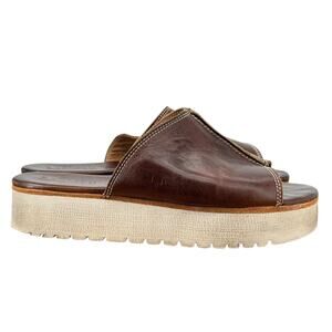 Bed Stu Fairlee II Flatform Slide Sandals Leather Women SZ 9.5 Brown Boho Rustic